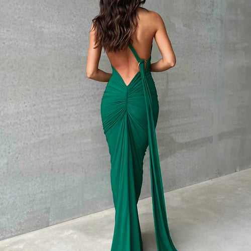 Load image into Gallery viewer, One Shoulder Backless Adjustable Scarf Loop Ruched Sexy Maxi Dress 2025 Women Elegant Y2K Streetwear Festival Outfit
