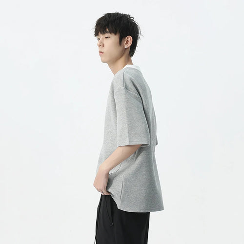 Load image into Gallery viewer, Korean Style T-shirt Fake Two Piece Contrast Color Simple V-neck Short Sleeve Casual Male Clothing Summer Simple 9C5433
