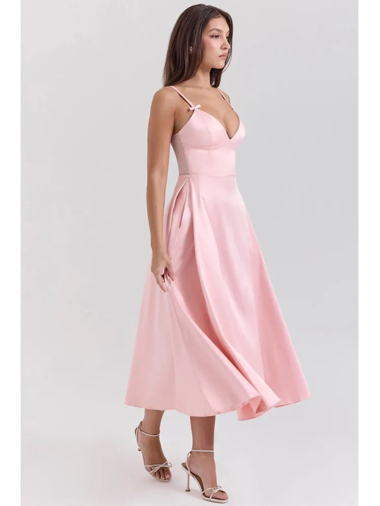 Elegant Spaghetti Strap Bodycon Party Evening Dress Women Sexy Deep V Backless Female Slim Vestido Autumn/Winter 2025