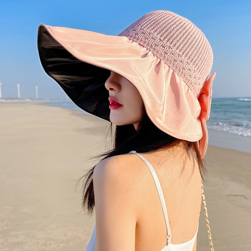 Summer Hats For Women Fashion Polka Dots  Bow Tie Design Straw Hat High Quality Sun Protection Sun Hat Travel Beach Hat