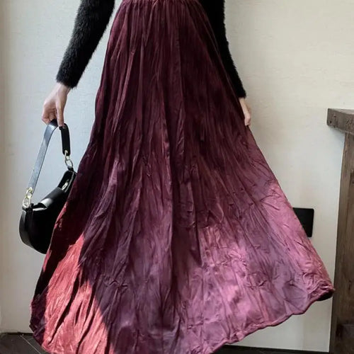 Load image into Gallery viewer, Autumn Winter Women's Black Red Elastic High Waist Velvet Skirt Korean Version Brown Elegant Vacation Party Pleated Long Skirts
