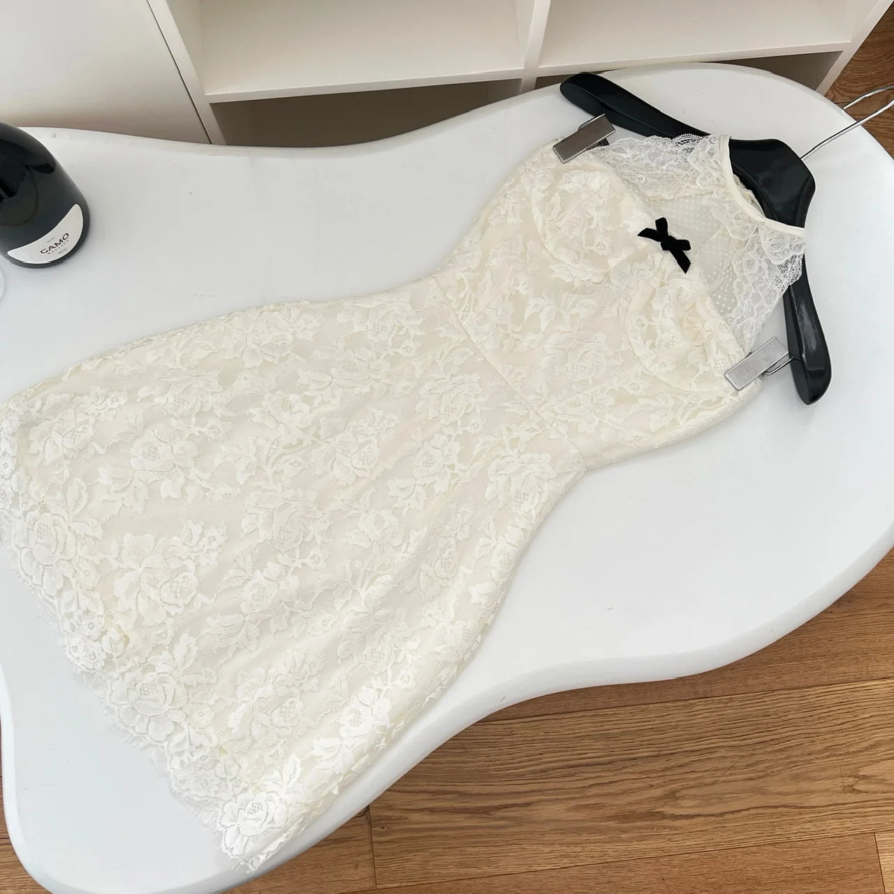 French Summer White Lace Sexy Backless Elegant Bow Evening Dress Women Sleeveless Halter Lace-up Vacation Party Gown Short Dress