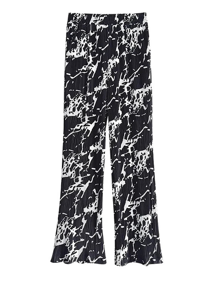 High Elastic Waist Black Pattern Printed Pleated Wide Leg Pants New Trousers Women Fashion Tide Spring Autumn 2025 1DJ1258