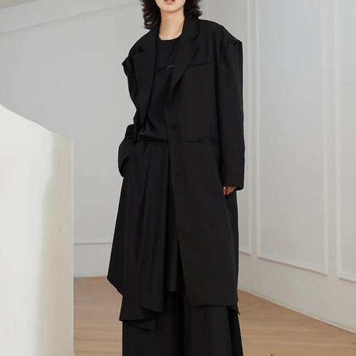 Load image into Gallery viewer, Women Black Big Size Long Casual Blazer New Lapel Long Sleeve Loose Fit Jacket Fashion Tide Spring Autumn 2025 1DH0063
