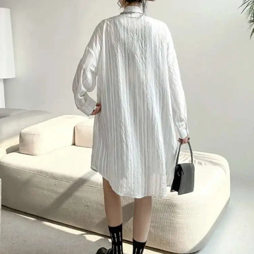 Load image into Gallery viewer, Women Black White Color-block Big Size Striped Shirt Dress New Lapel Long Sleeve Fashion Spring Autumn 2025 1DH4348
