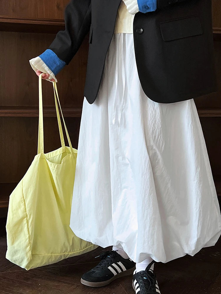 High Elastic Waist White Drawstring Shaped Casual Bud Half-body Skirt Women Fashion Tide New Spring Autumn 2025 1DH9556