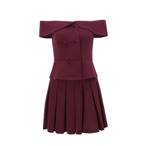 Load image into Gallery viewer, Sexy Skirt Two Piece Set Women Off-shoulder Tops And Pleated Mini Skirt Matching Sets Femme Fashion Two Piece Set
