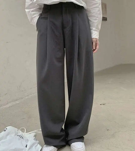 High Waist Gray Brief Pleated Long Wide Leg Elegant Pants New Trousers Women Fashion Tide Spring Autumn 2025 1DH8360