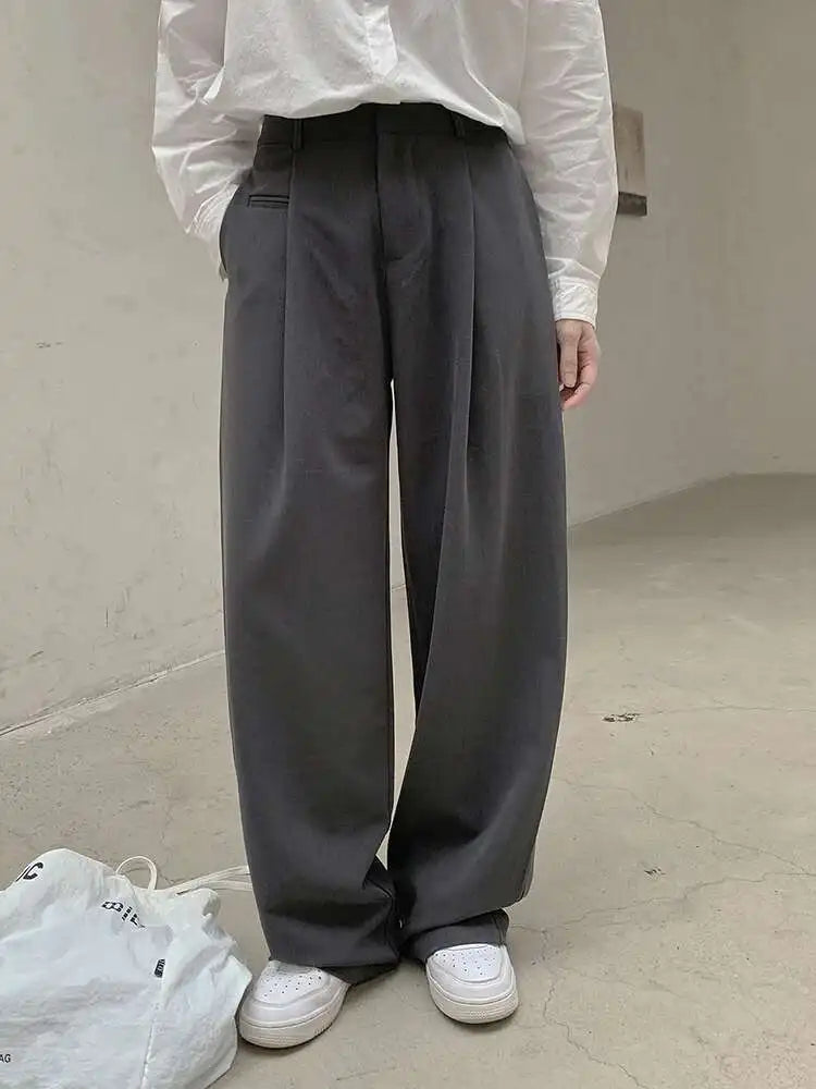 High Waist Gray Brief Pleated Long Wide Leg Elegant Pants New Trousers Women Fashion Tide Spring Autumn 2025 1DH8360
