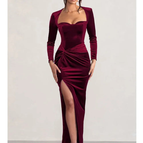 Load image into Gallery viewer, Sexy Velvet Elastic Tight Long Sleeved Dress Elegant Bodycon Slit Party Evening Dress Autumn/winter 2025New Slim Vestido
