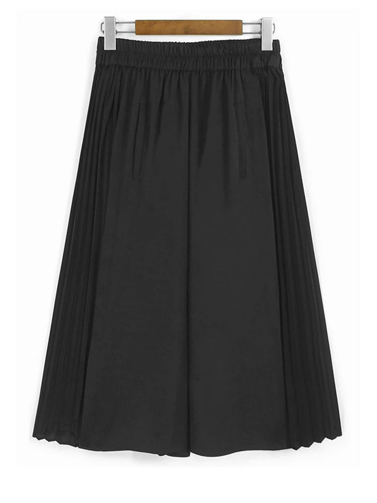 High Elastic Waist Gray Black Color-block Pleated Wide Leg Pants New Trousers Women Fashion Spring Autumn 2025 1DJ1582