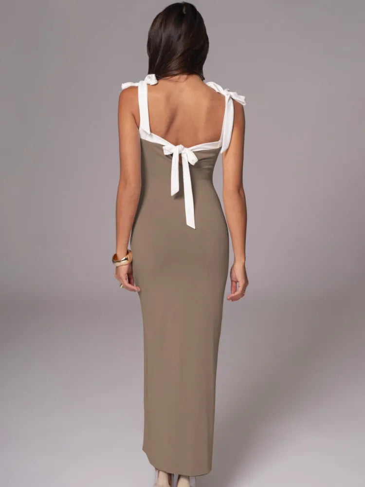 Elegant Sleeveless Elastic Slim Evening Dress Female Sexy Square Neck Backless Long Dress Autumn/Winter 2024 Vestido