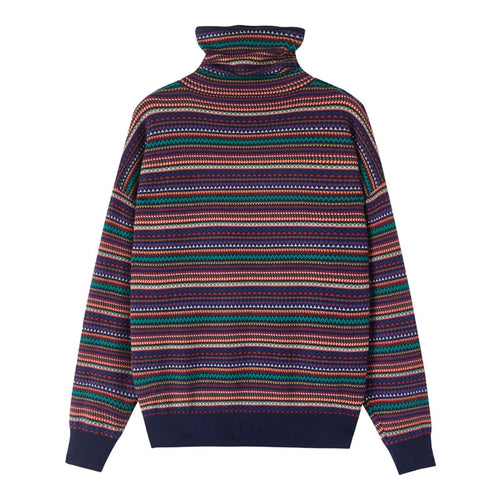 Load image into Gallery viewer, Retro Ethnic Style Turtleneck Cashmere Sweater Women Causual Colorful Striped Pullover Knitwear Wool Knitted Basic Shirt C-212
