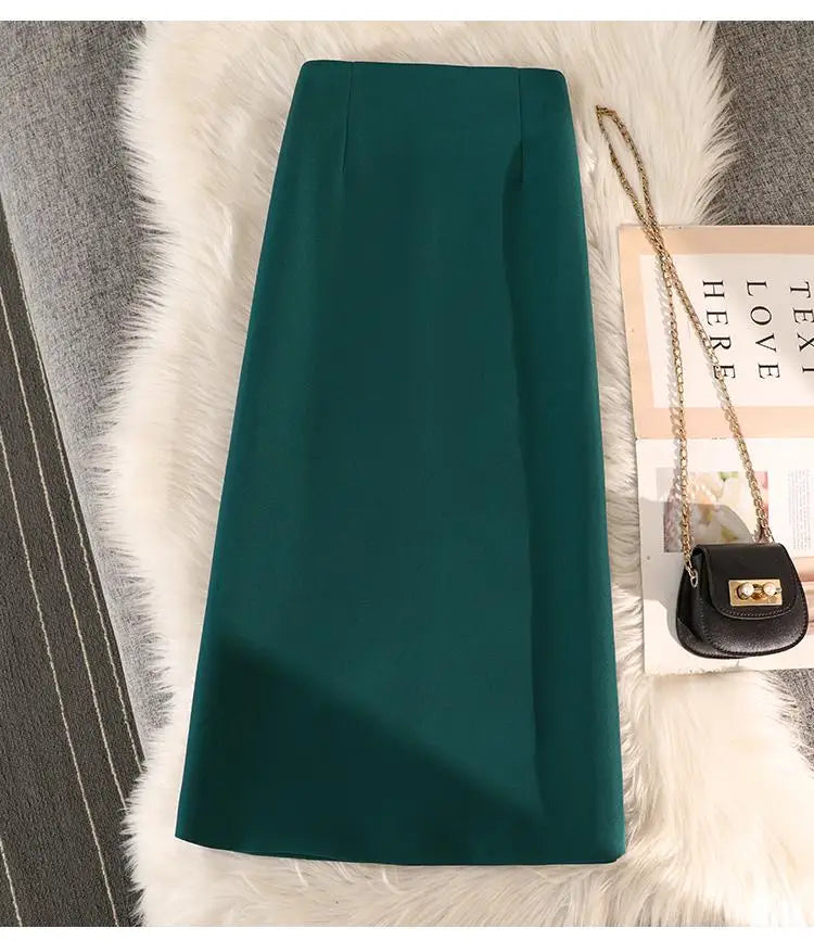 High Waist Zipper Back Split Suit Skirt For Women Spring Autumn 2023 New Solid Pencil Skirts Office Ladies Casual Straight Skirt
