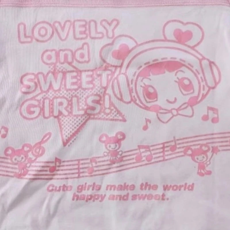 Japanese Kawaii Cartoon Print Tshirts 2025 Summer Women Y2k Aesthetic Grunge Patchwork Tees Harajuku Casual Loose Fairy T-shirt