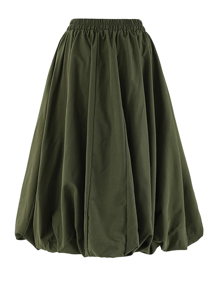 High Elastic Waist Khaki Pocket Shaped A-line Casual Half-body Skirt Women Fashion Tide New Spring Autumn 2025 CPG2082