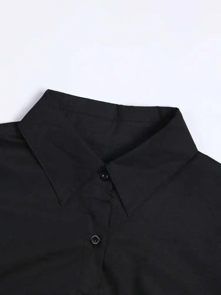 Women Black Irregular Hem Big Size Shirt Dress New Lapel Long Sleeve Loose Fit Fashion Tide Spring Autumn 2025 1DE2485