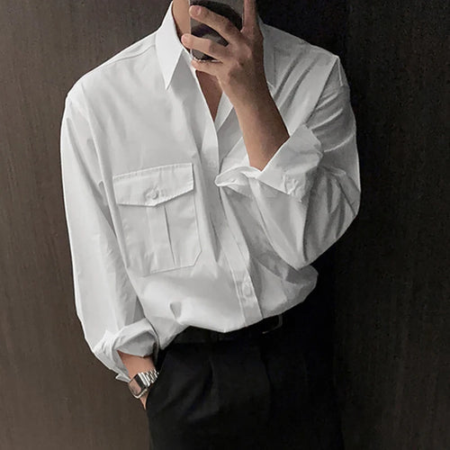 Load image into Gallery viewer, Big Pcoket Deisgn Men&#39;s Shirts Turn-down Collar Single Breasted Solid Color Casual Tops Long Sleeved Male Shirt New 9W1224
