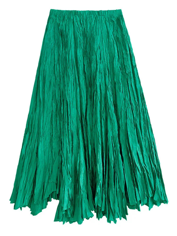 Women Black Pleated Thin Big Size Half-body Skirt High Elastic Waist Loose Fashion Tide New Spring Summer 2025 1DF9003