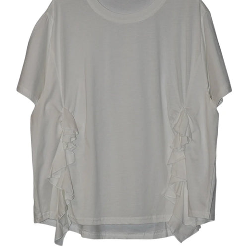Load image into Gallery viewer, Women Black Ruffles Irregular Big Size Casual T-shirt New Round Neck Short Sleeve Fashion Tide Spring Summer 2025 1DJ0484
