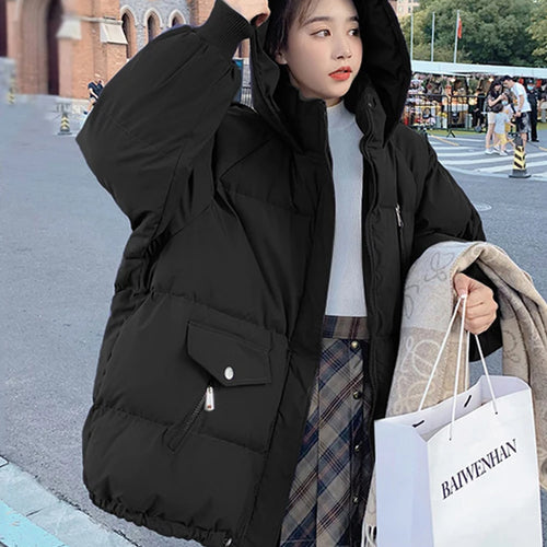 Load image into Gallery viewer, Style Bread Jackets Short Winter Jacket for Women Korean Fashion Loose Warm Black White Coat Woman Parkas Hooded S-XL
