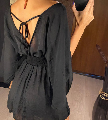 Sexy V Neck Long Sleeve Backless Chiffon Tunic Beach Cover Up Beach Cover-ups Beach Dress Beach Wear Beachwear V3840