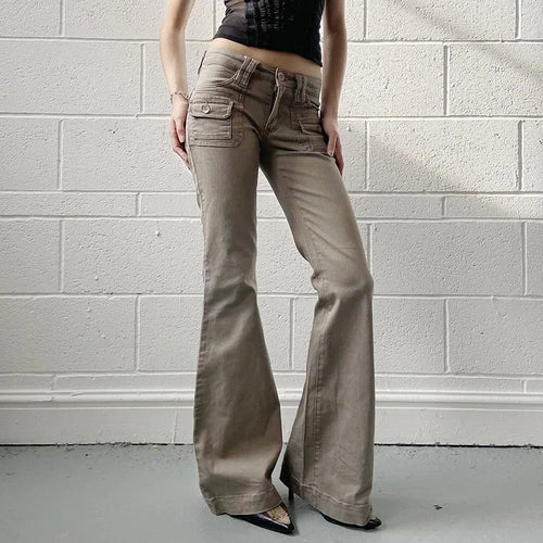 Load image into Gallery viewer, Streetwear Y2K New Flared Slim Jeans Women Multi Pockets Low Waist Harajuku Denim Trousers Full Length Bottoms Denim
