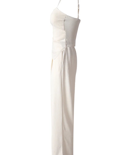 Beige Irregular Tank Top Brief Wide Leg Pants Two Piece Suit New Sleeveless Women Fashion Tide Spring Summer 2025 CPG3157