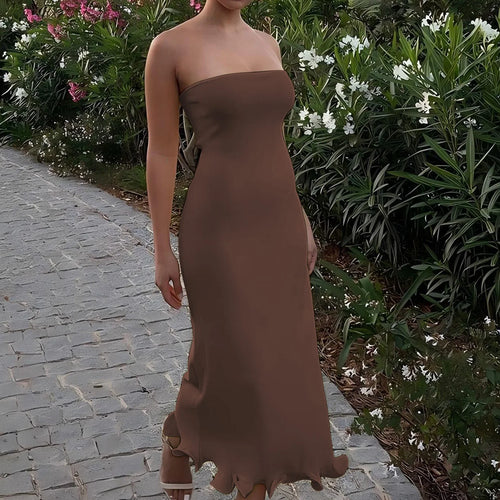 Load image into Gallery viewer, Elegant Solid Strapless Ruffles Sexy Bodycon Maxi Prom Dress Summer Women Fashion Outfit Birthday Party Festival
