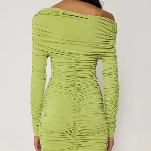 Load image into Gallery viewer, Inclined Shoulder Long Sleeve Sexy Mini Dress For Women Autumn New Fashion Backless Ruched Bodycon Party Sexy Dress
