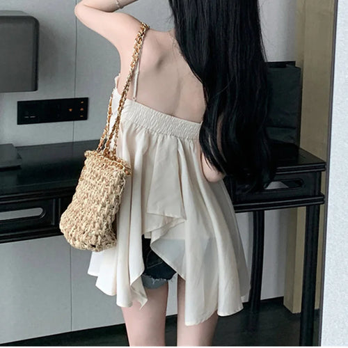 Load image into Gallery viewer, y2k Summer Tops for Women Solid Color V Neck Spaghetti Strap Sleeveless Asymmetrical Hem Camisole 2000s Clothing﻿
