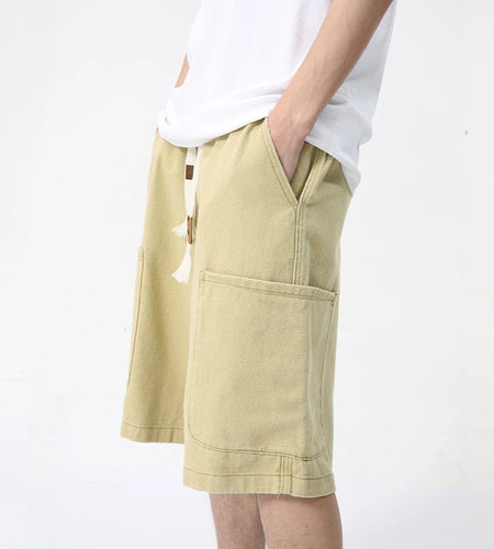 Men's Shorts Casual Lace Up Straight Leg Elastic Waist Design Trendy Versatile Cargo Pants Japanese Style 9C5830