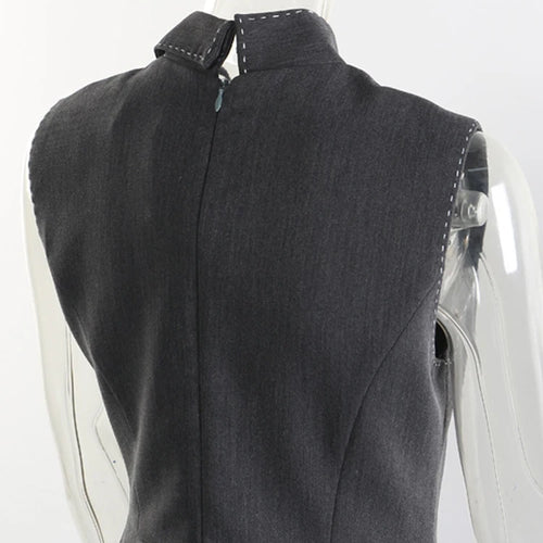 Load image into Gallery viewer, Women Gray Topstitched Mesh Elegant Shaped Long Dress New V-Neck Sleeveless Fashion Tide Spring Autumn 2025 1DJ0343
