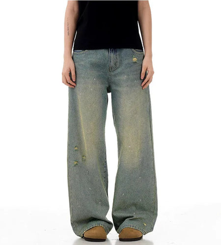 Men's Jeans New High Street  American Style Cat Whisker Stylish Distressed Denim Pants Straight Leg Male Trousers 9W1720