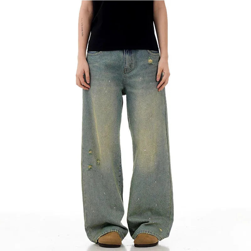 Men's Jeans New High Street  American Style Cat Whisker Stylish Distressed Denim Pants Straight Leg Male Trousers 9W1720