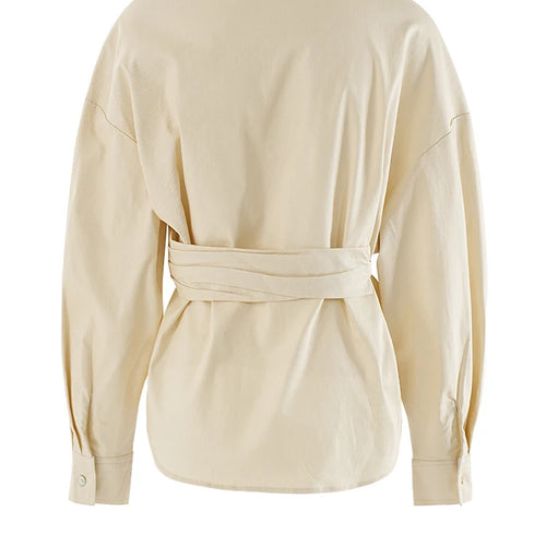 Load image into Gallery viewer, Women Light Yellow Irregular Corss Big Size Elegant Blouse New V-neck Long Sleeve Shirt Fashion Spring Autumn 2025 26D4283
