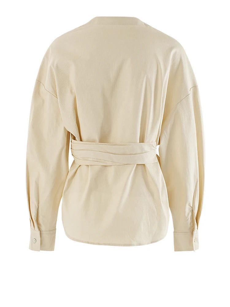 Women Light Yellow Irregular Corss Big Size Elegant Blouse New V-neck Long Sleeve Shirt Fashion Spring Autumn 2025 26D4283