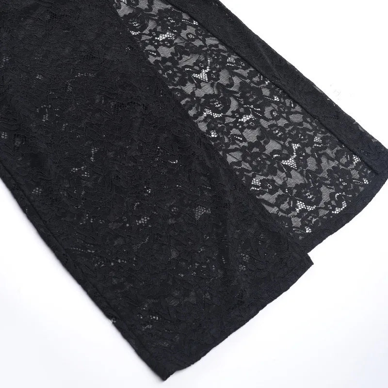 Lace Hollow Out Sexy Maxi Dress For Women Fashion Long Sleeve Thigh High Split Bodycon Club Evening Long Dress Elegant