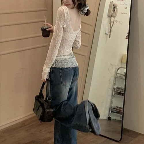 Load image into Gallery viewer, Y2k Aesthetic Hollow Out Crop Top Harajuku Slim Fit Vintage See Through Sexy Diamond T-shirt Summer Streetwear Grunge Fairy Tees
