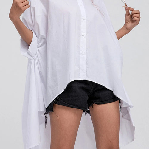 Load image into Gallery viewer, Women White Irregular Big Size Blouse New Lapel Half Sleeve Loose Fit Shirt Fashion Tide Spring Autumn 2025 1DD2323
