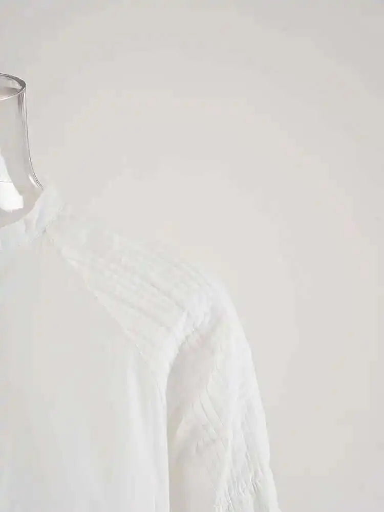 Women White Big Size Elegant Shirt Dress New Stand Collar Long Flare Sleeve Fashion Tide Spring Autumn 2025 CPDB216