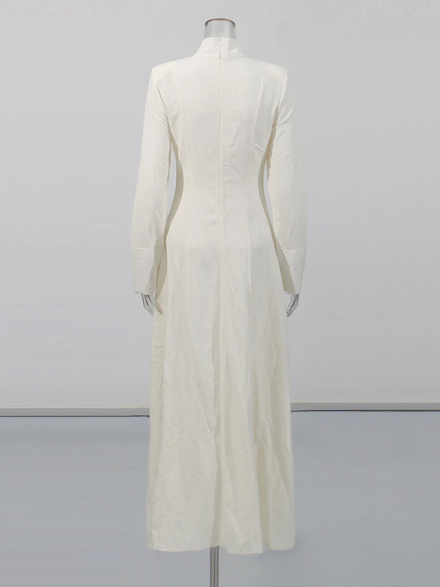 Solid Slimming Side Split Dresses for Women High Neck Long Sleeves Tunic Minimalist Chic Dress Female Clothing New