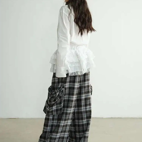 Load image into Gallery viewer, Women White Lace Ruffles Big Size Elegant Blouse New Lapel Long Sleeve Shirt Fashion Tide Spring Autumn 2025 1DH8274
