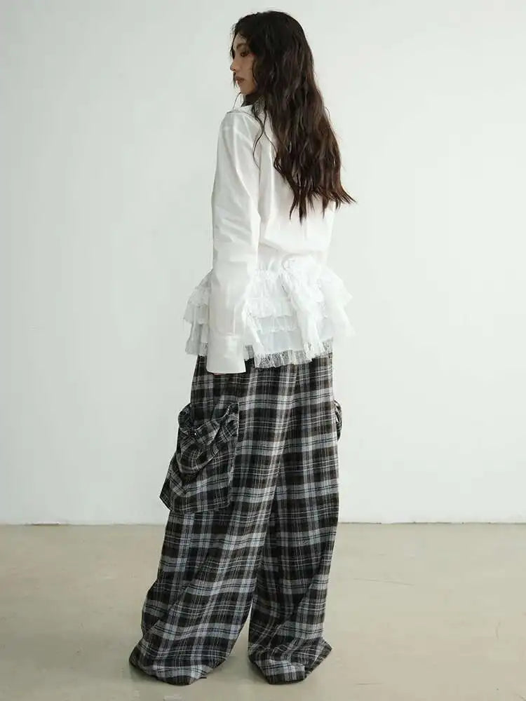 Women White Lace Ruffles Big Size Elegant Blouse New Lapel Long Sleeve Shirt Fashion Tide Spring Autumn 2025 1DH8274