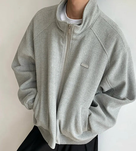 Korean Style Men's Jackets Loose Thickened Stand Collar Woolen Tops Cotton Solid Color Casual Male Coats Winter Chic 9C8929