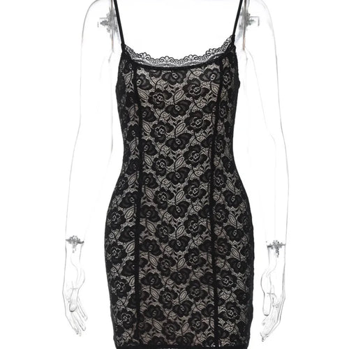 Load image into Gallery viewer, Lace Spaghetti Strap Sexy Mini Dress For Women Robe Fashion Off-shoulder Sleeveless Backless Floral Print Skinny Dress
