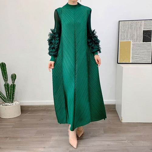 Load image into Gallery viewer, Loose Minimalist Ruffles Dresses For Women Round Neck Long Sleeve High Waist Pullover Dress Female Fashion
