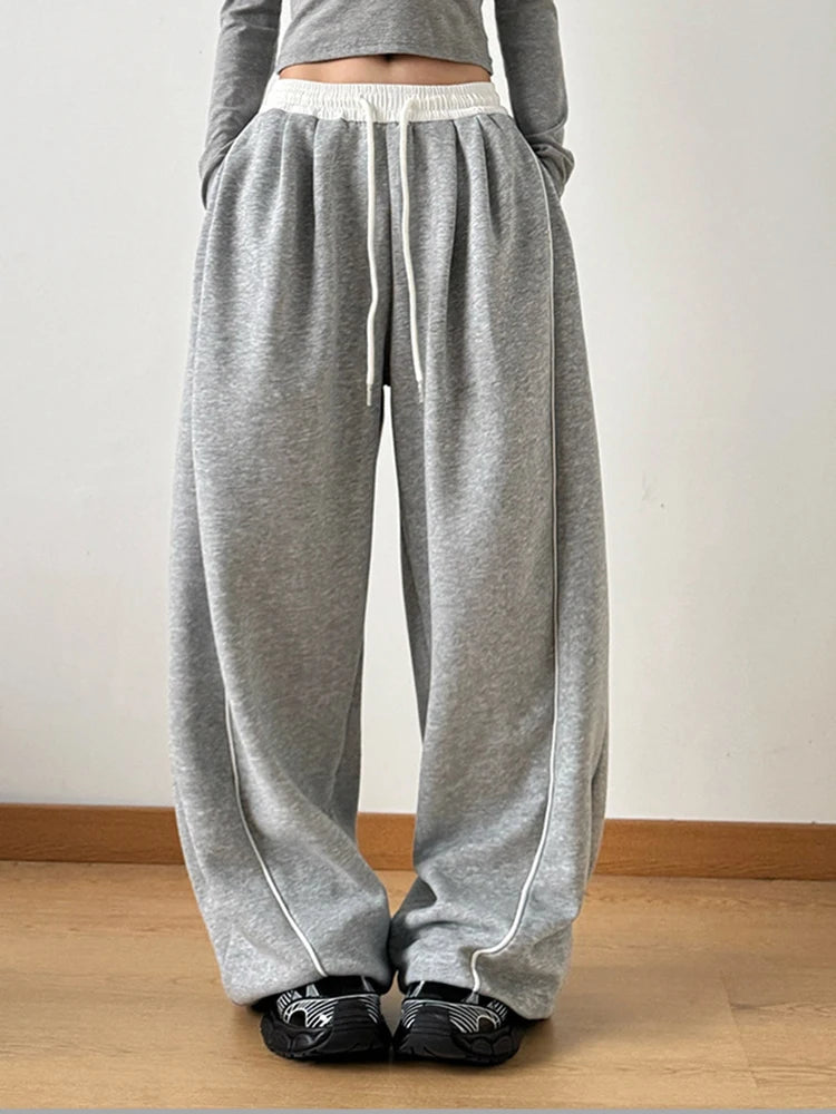 High Elastic Waist Drawstring Color-block Long Wide Leg Pants New Trousers Women Fashion Tide Spring Autumn 2025 1DH9621