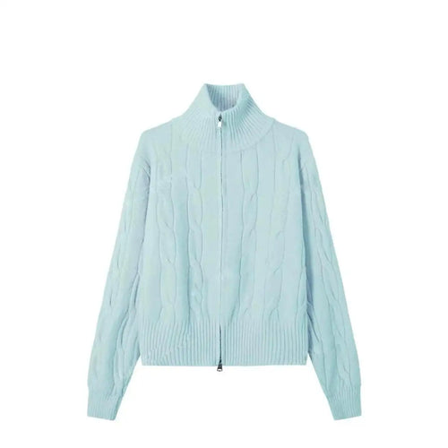 Load image into Gallery viewer, Vintage Elegant Women's Solid Knitted Cardigan Twists Sweater Autumn And Winter Long Sleeved Double Zipper Short Crochet Tops
