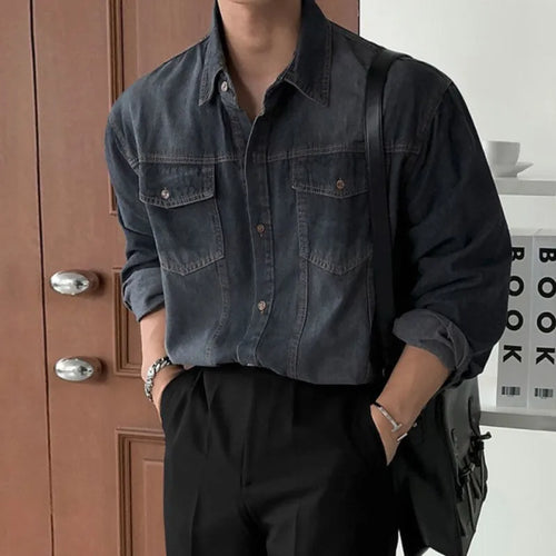 Load image into Gallery viewer, Men&#39;s Denim Shirt Solid Color Male Spring Single Breasted Shirts New Korean Turn-down Collar Loose Trendy Top 9W1450
